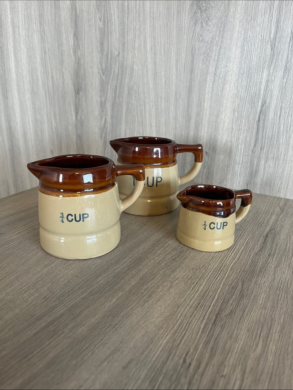 Vintage Drip Glaze Stoneware Measuring Cup Set - Brown and Cream